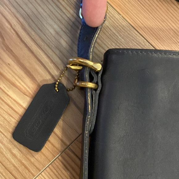 Y2K Vtg 90’s Coach Leather Navy Blue Equestrian Zip No 9802 Purse Shoulder Bag - Picture 12 of 16